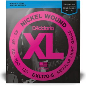 D'Addario EXL1705 XL 5-String Nickel Wound Bass Strings Regular Light, Long