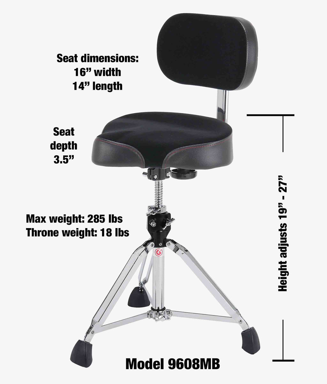 Gibraltar 9608MB Moto-style Drum Throne with Backrest - Image 3