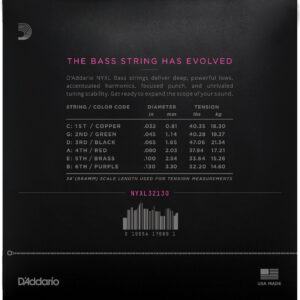 D'Addario NYXL 6-String Electric Bass String Pack .32-.130 Light - Image 3